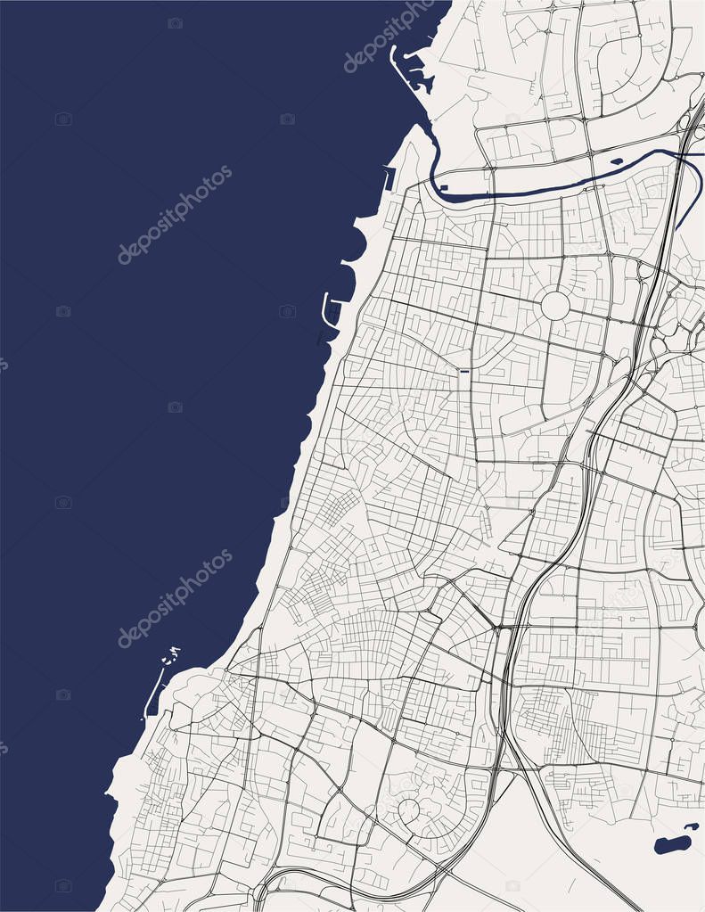 map of the city of Tel Aviv, Yafo,Jaffa, Israel