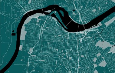 Louisville şehrinin haritası, Kentucky, Amerika Birleşik Devletleri