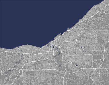 Cleveland şehrinin haritası, Ohio, Abd