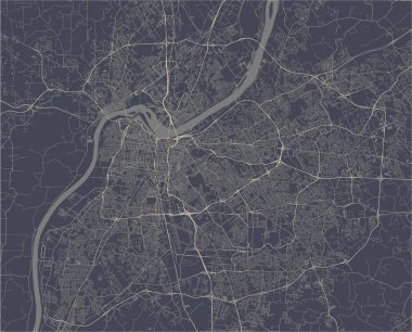 Louisville şehrinin haritası, Kentucky, Amerika Birleşik Devletleri