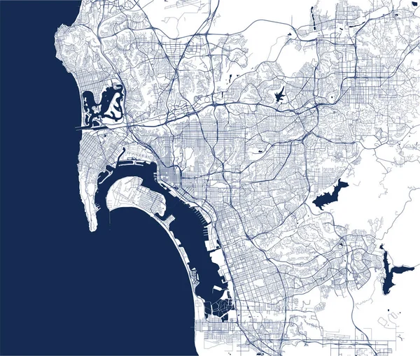 カリフォルニア州サンディエゴ市の地図 — ストックベクタ