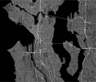 Seattle şehrinin haritası, Washington, Abd