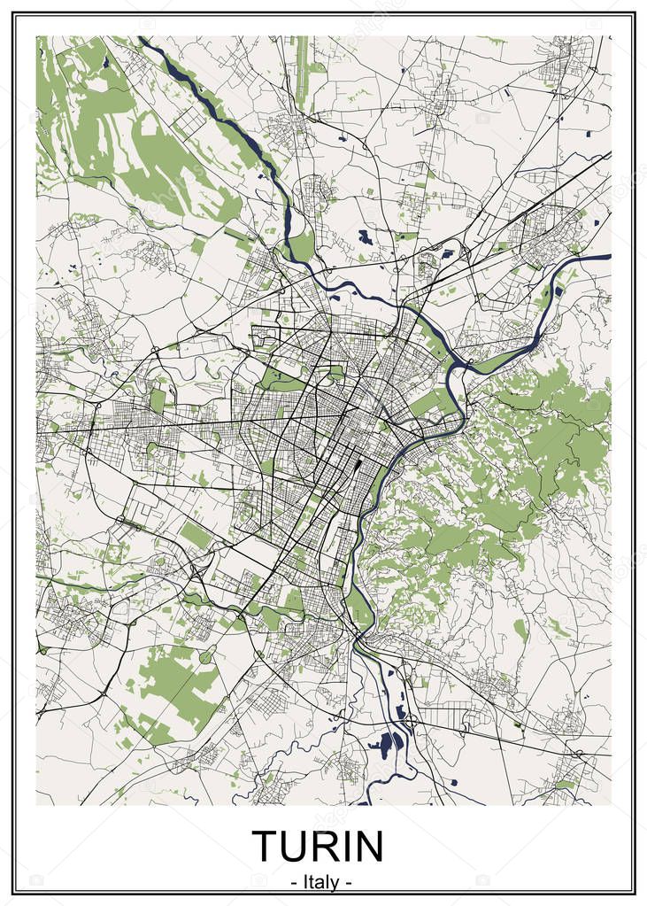 map of the city of Torino, Turin, Italy