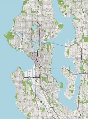 Seattle şehrinin haritası, Washington, Abd