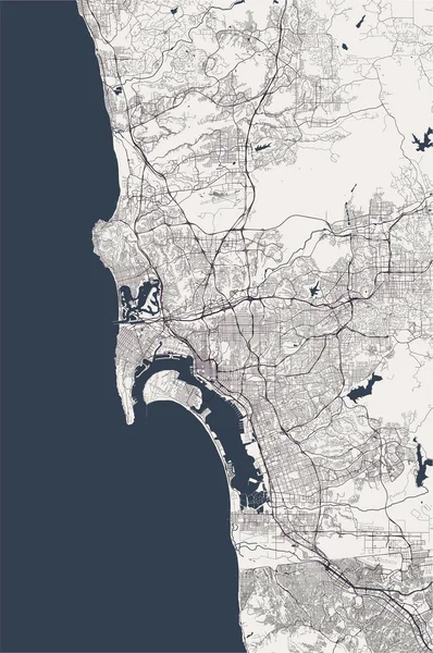 カリフォルニア州サンディエゴ市の地図 — ストックベクタ