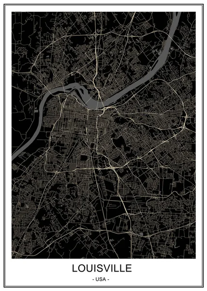 Louisville şehrinin haritası, Kentucky, Amerika Birleşik Devletleri — Stok Vektör