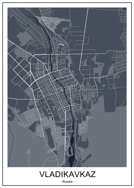 Mapa de la ciudad de Vladikavkaz, Rusia — Archivo Imágenes Vectoriales