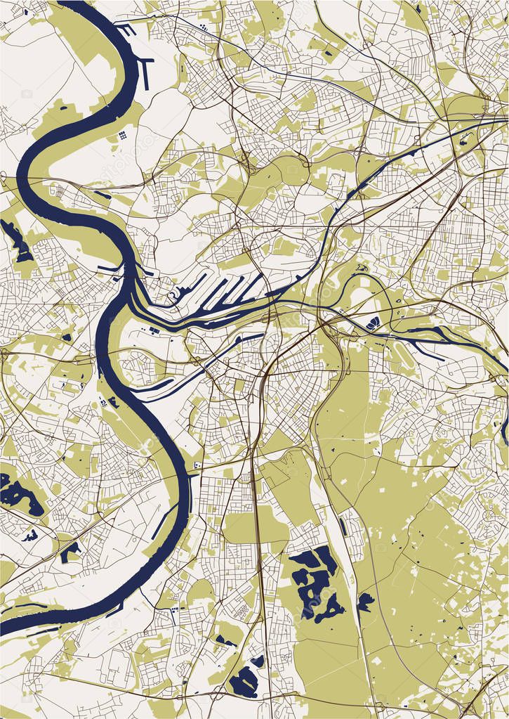 map of the city of Duisburg, Germany