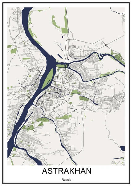 Kaart van de stad Astrachan, Rusland — Stockvector