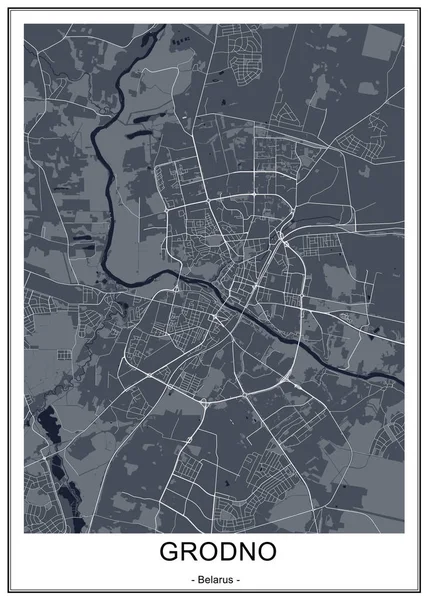 Mapa da cidade de Grodno, Bielorrússia —  Vetores de Stock