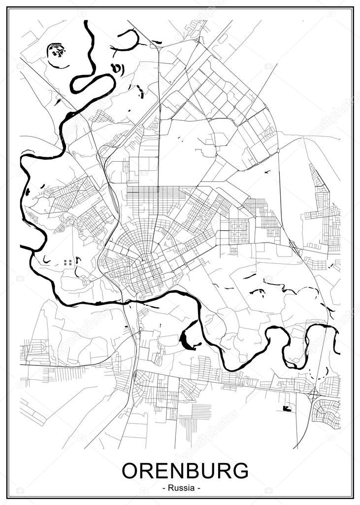 map of the city of Orenburg, Russia