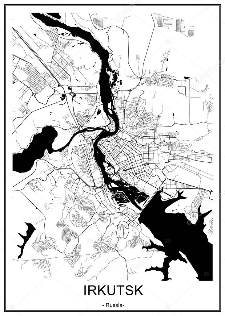 map of the city of Irkutsk, Russia