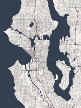 Seattle şehrinin haritası, Washington, Abd