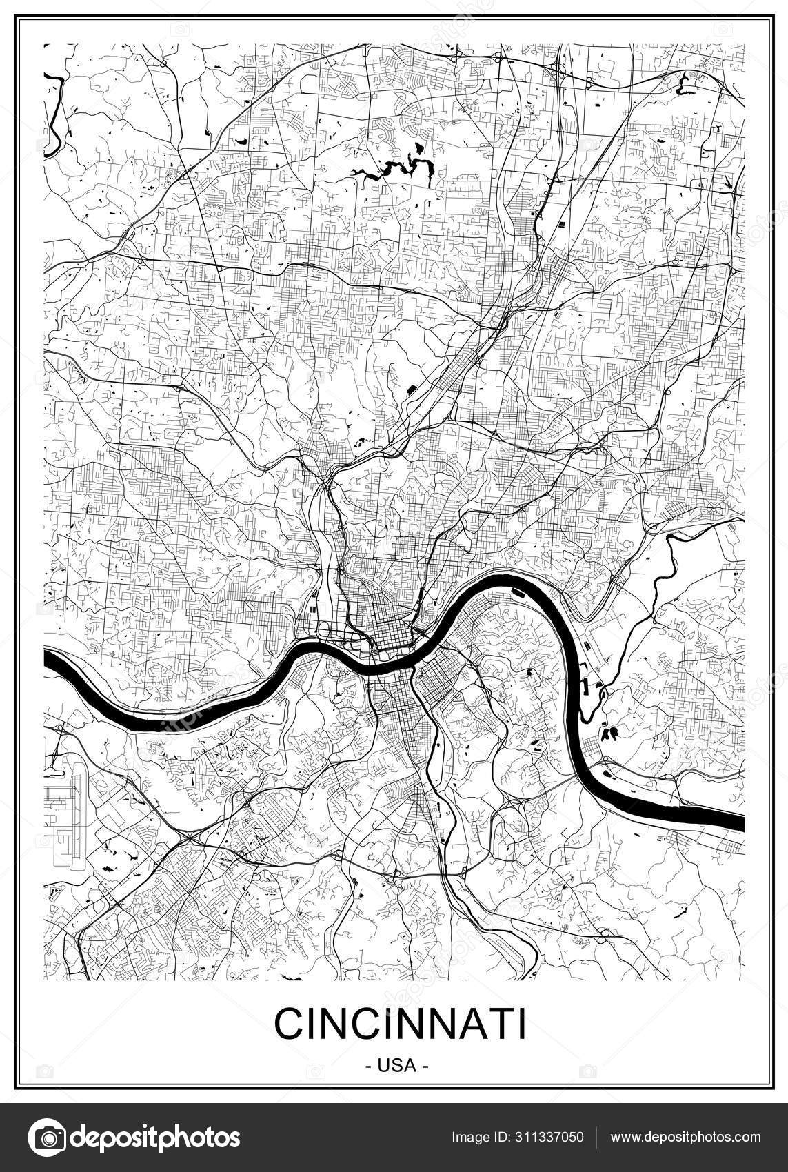 Map Of The City Of Cincinnati State Ohio Usa And Is The Government Seat Of Hamilton County Stock Vector C Tish11 311337050
