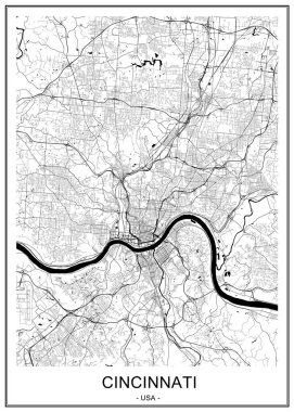 Cincinnati şehrinin haritası, State Ohio, ABD, ve Hamilton County hükümet merkezi