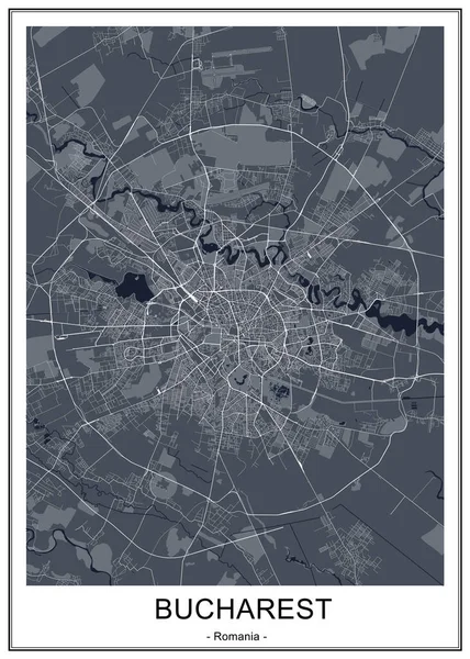 Bükreş şehrinin haritası, Romanya — Stok Vektör