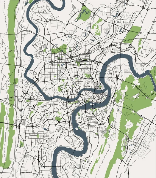 Mapa da cidade de Chongqing, China — Vetor de Stock