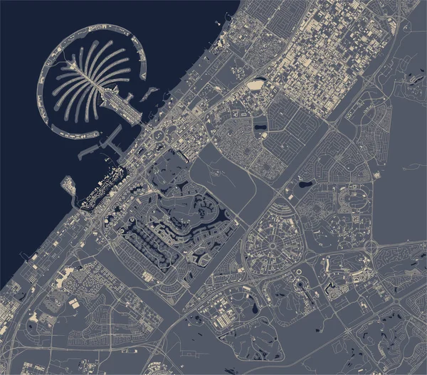 Mapa da cidade de Dubai, Emirados Árabes Unidos EAU — Vetor de Stock
