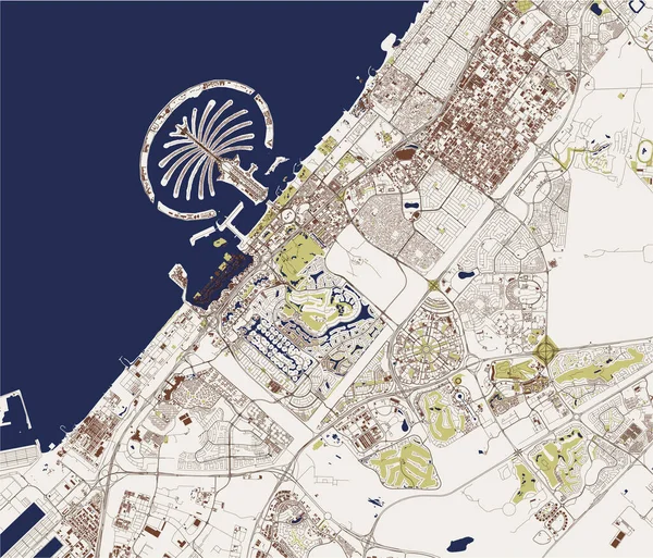 Mapa da cidade de Dubai, Emirados Árabes Unidos EAU — Vetor de Stock