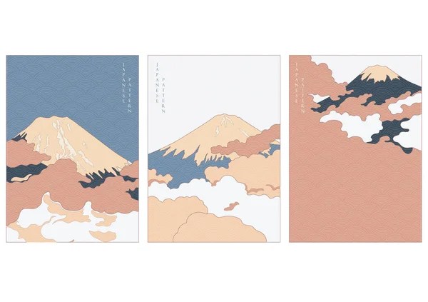 Fuji Fundo Montanha Com Arte Paisagem Poster Design Vector Modelo — Vetor de Stock