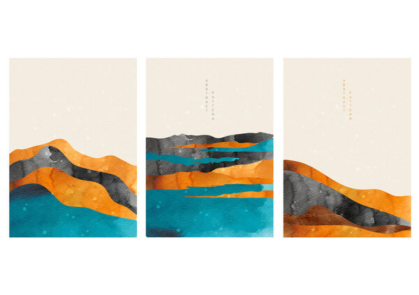 Абстрактный фон с японским вектором волнового рисунка. Природа пейзаж обои с акварелью живописи текстуры. Восточные горные леса
.