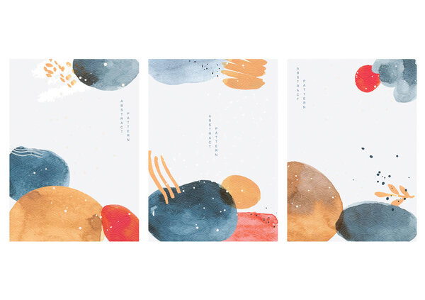Abstract art background with watercolor texture vector. Art acrylic template with Japanese wave pattern.