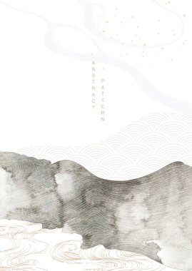 Soyut sanat geçmişi olan Japon şablonu. Suluboya doku vektörü. Klasik tarzda doğulu elementler.