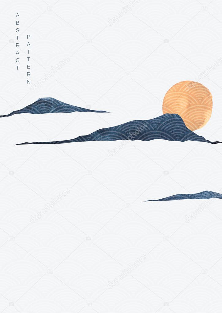 Japanese template with Abstract art background. Watercolor texture vector. Mountain and stone elements