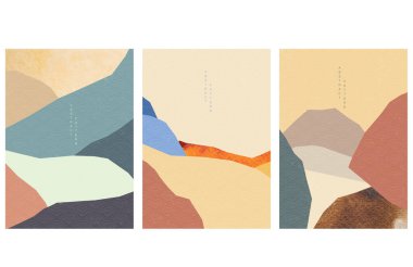 Suluboya doku vektörlü kağıt kolajı. Soyut sanat arka planı ve Japon dalga modeli vektörü. Fırça darbesi dekorasyon şablonu çizimi. 