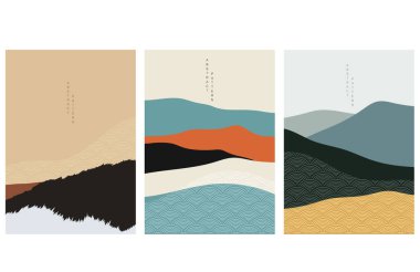 Soyut sanat arka planı ve Japon dalga modeli vektörü. Doğal manzara şablonu çizimi.