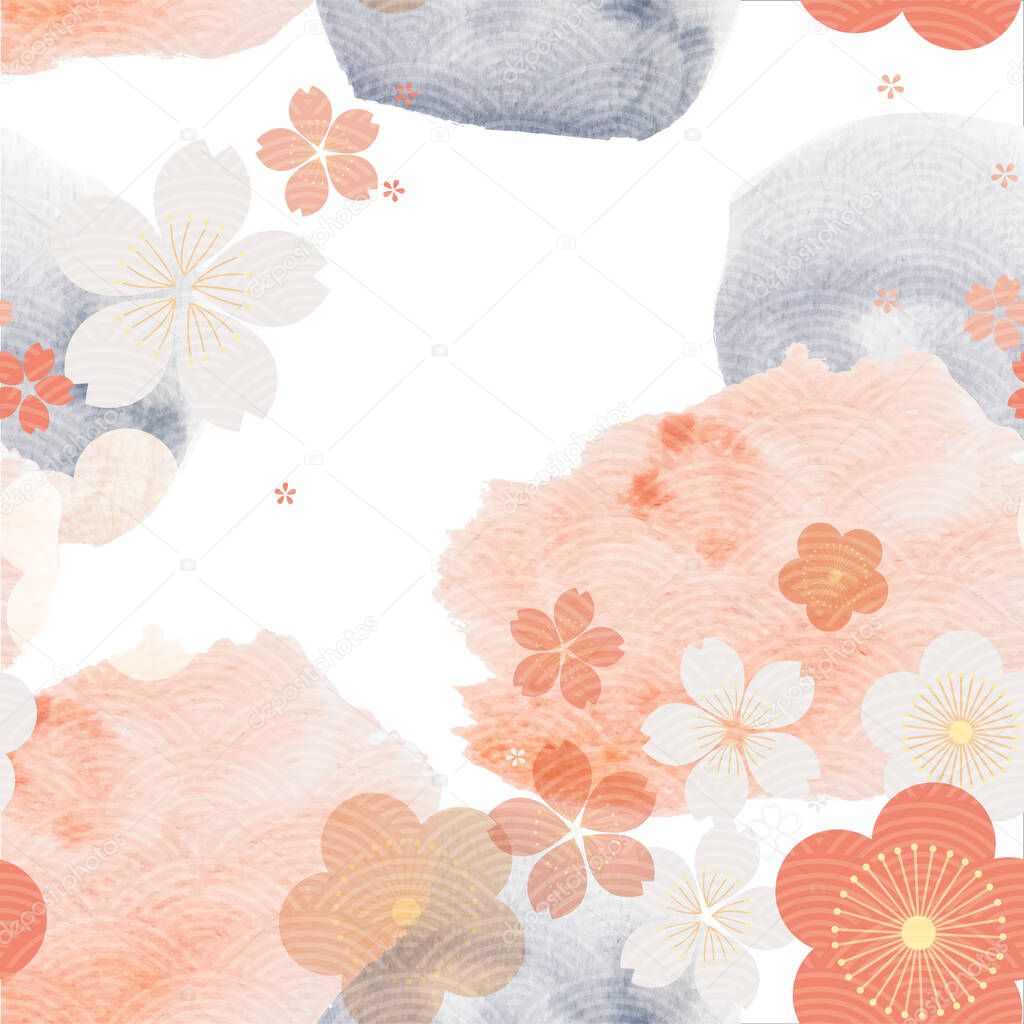 Abstract seamless background with watercolor texture vector. Cherry blossom flower with brush stroke illustration in vintage style. Pastel colorful concept.