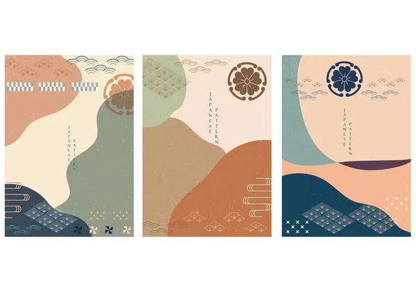 Japanse Achtergrond Vector Met Aziatische Bloem Pictogrammen Symbolen Oosterse Traditionele — Stockvector