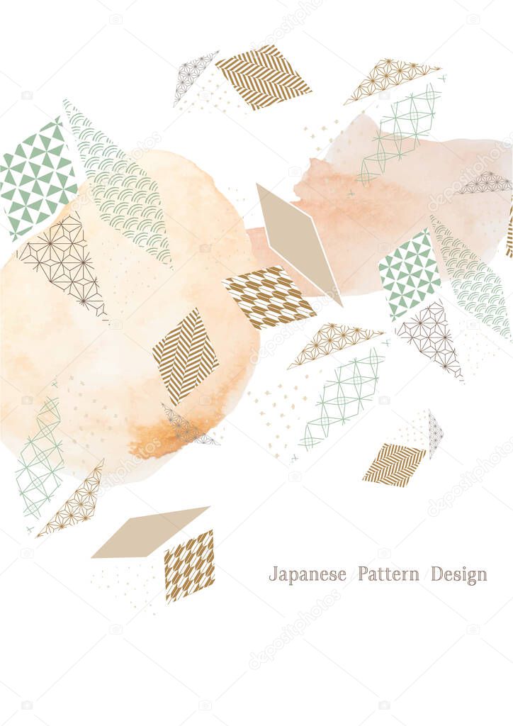 Abstract background with watercolor texture and geometric shapes, vector. Japanese template vector. Line pattern in Asian style.