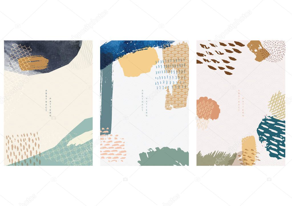 Brush stroke elements template vector. Abstract background with Japanese wave pattern. Watercolor texture in vintage style.