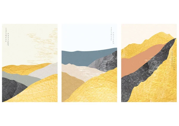 Японське Тло Вектором Текстури Золотої Фольги Абстрактний Ландшафтний Шаблон Намальованою — стоковий вектор