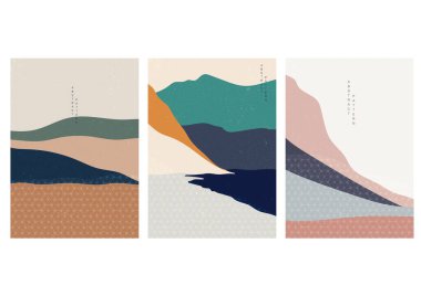 Japon dalga şablon vektörüyle soyut bir arkaplan. Eğri element şablonlu sanat manzarası. Dağ şablonlu geometrik elementler.