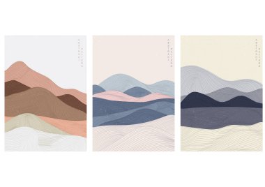 Japonca model vektörüyle peyzaj arkaplanı. Çizgi desenli şablon.