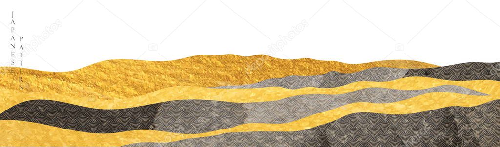 Abstract background in oriental style. Natural elements banner. Gold texture with Japanese style vector. Art landscape template. Mountainous layout design.