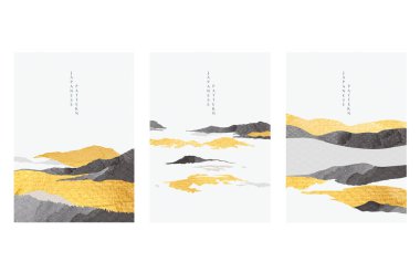 Japon dalga desen vektörlü soyut manzara. Doğa sanatının arka planında, doğuya özgü bir dağ şablonu var..