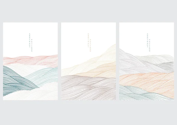 Landschaft Hintergrund Mit Japanischem Wellenmuster Abstrakte Vorlage Mit Linienmuster Gebirgsgestaltung — Stockvektor