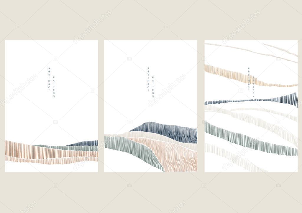 Abstract landscape template with hand drawn line pattern vector. Art mountain forest background. 