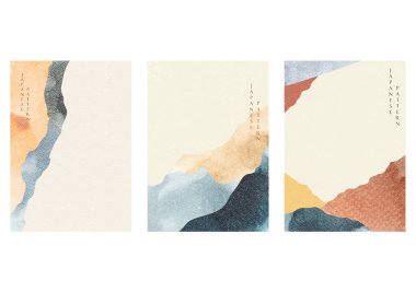 Soyut manzara şablonu ve Japon dalga şablonu doğu tarzında. Duvar kağıdı arkaplanlı suluboya dokusu.