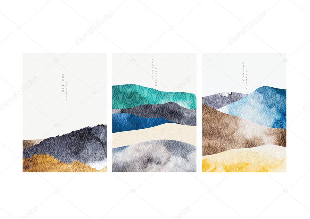 Abstract art background with Japanese wave pattern vector. Watercolor texture element with art landscape template. 