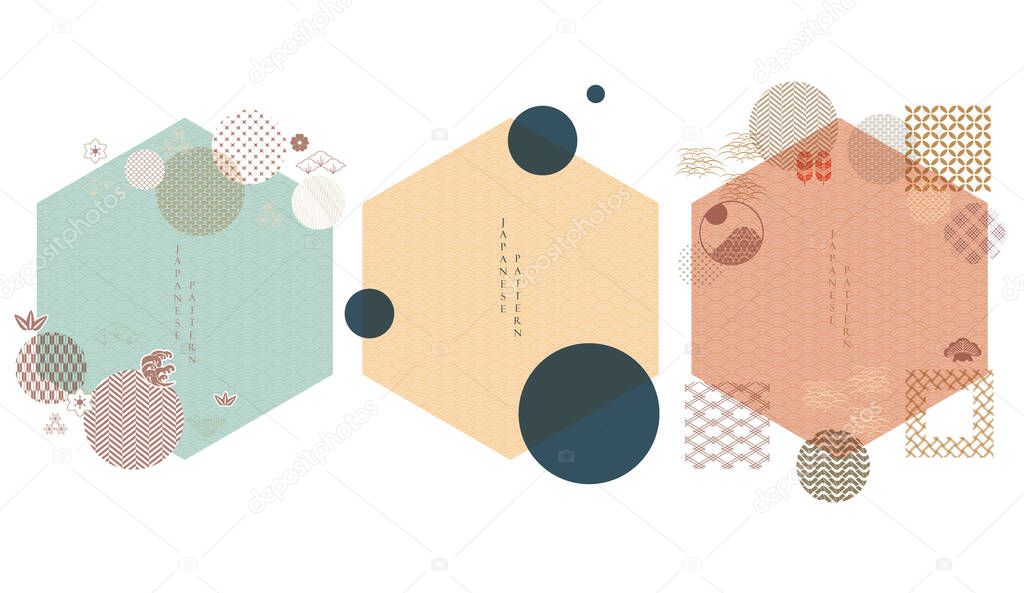 Set of geometric modern graphic elements vector. Asian icons with Japanese pattern. Abstract banners with Template for logo design, flyer or presentation. 