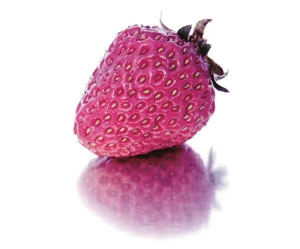 Beautiful, ripe, large bright strawberry on the isolated background. Isolate lilac, purple Strawberry. — Stock Photo, Image