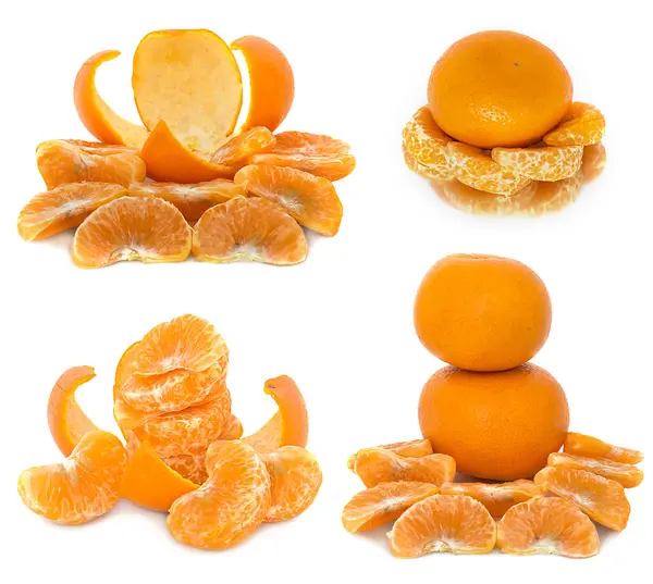 Mandarini diverse opzioni su uno sfondo bianco. Agrumi senza sfondo . — Foto Stock