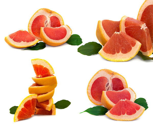 large, ripe grapefruit on white background, bright and very juicy citrus with no background.