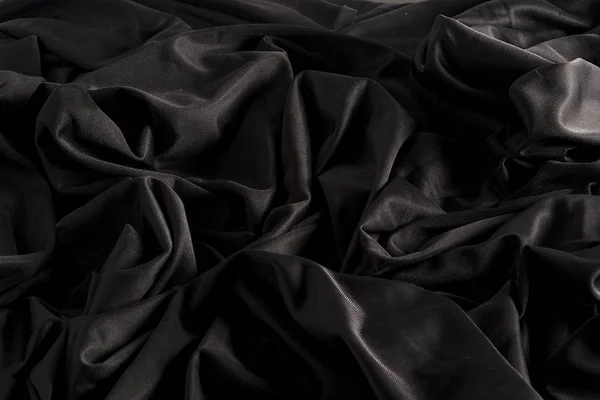 Tela Negra Brillante Con Ondulaciones Textura Con Luz Dura Claro — Stock Photo, Image