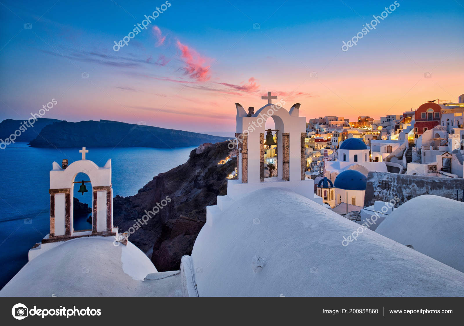 Photo Heure Coucher Soleil Santorin Grèce Photographie