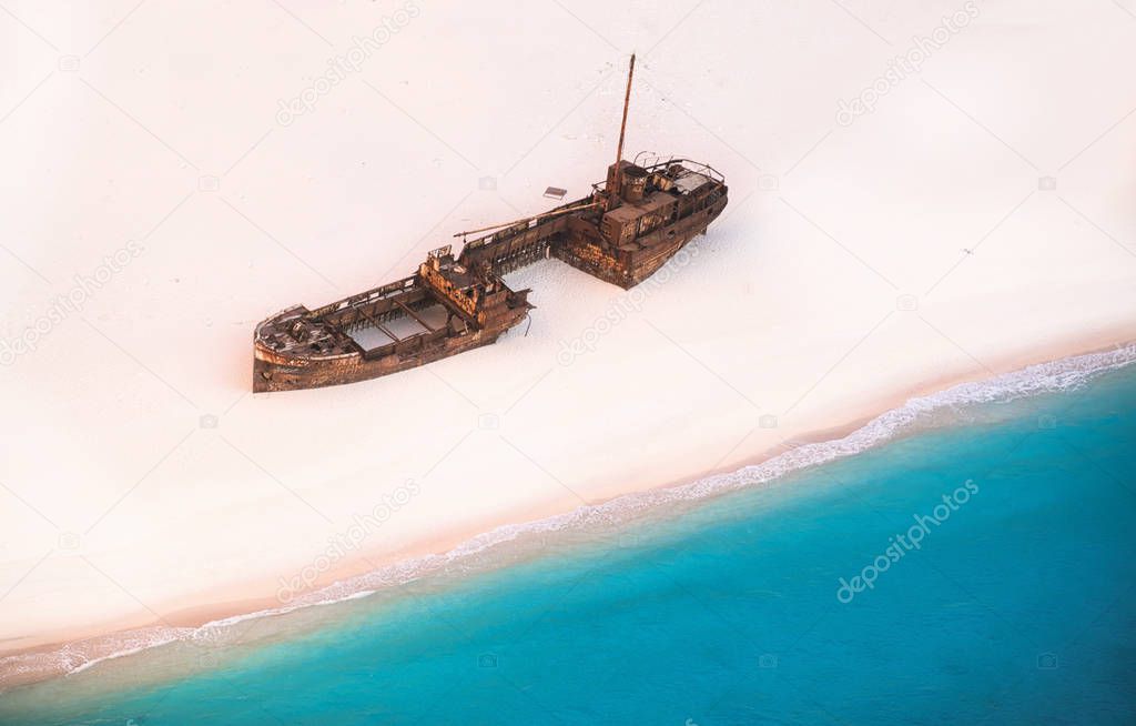 Photo of the top view of a shipwreck in Greece